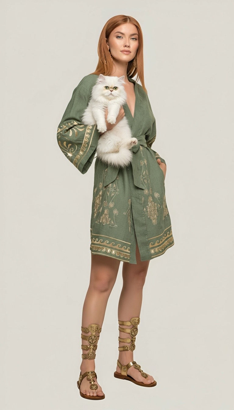 Thaleia Embroidered Kimono Khaki