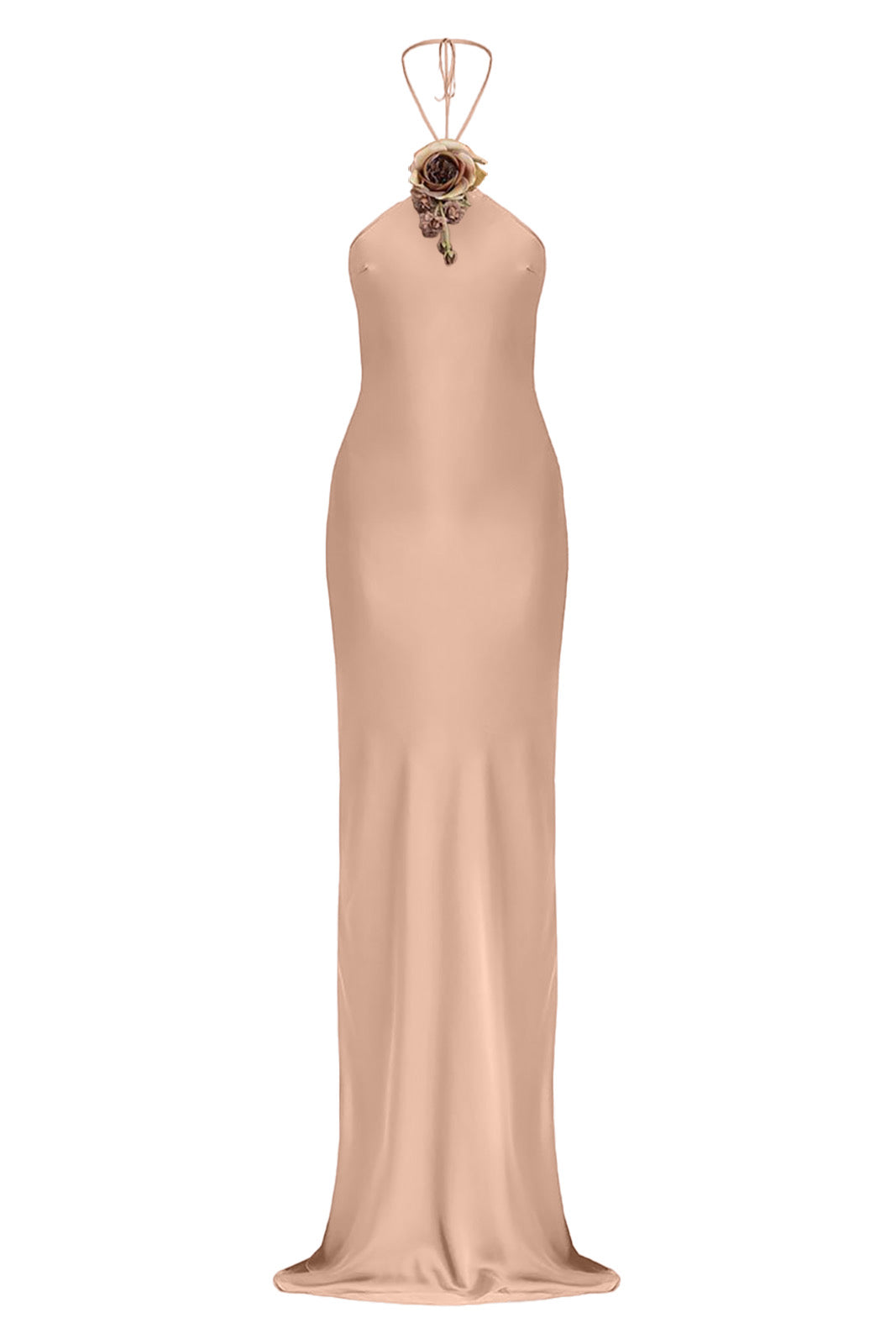 Halter Bias Slip Dress in Mocha