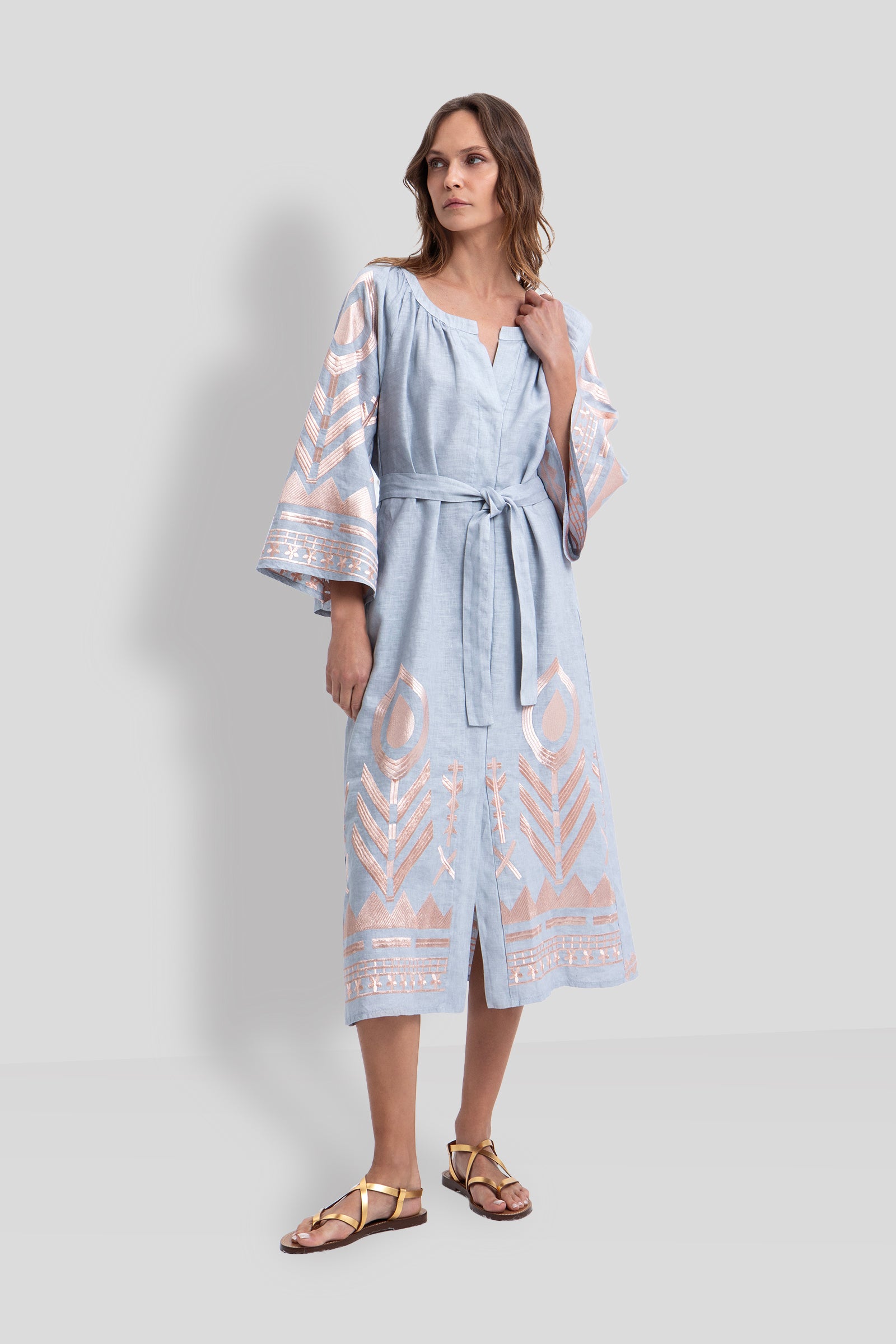 Belted Embroidered Midi