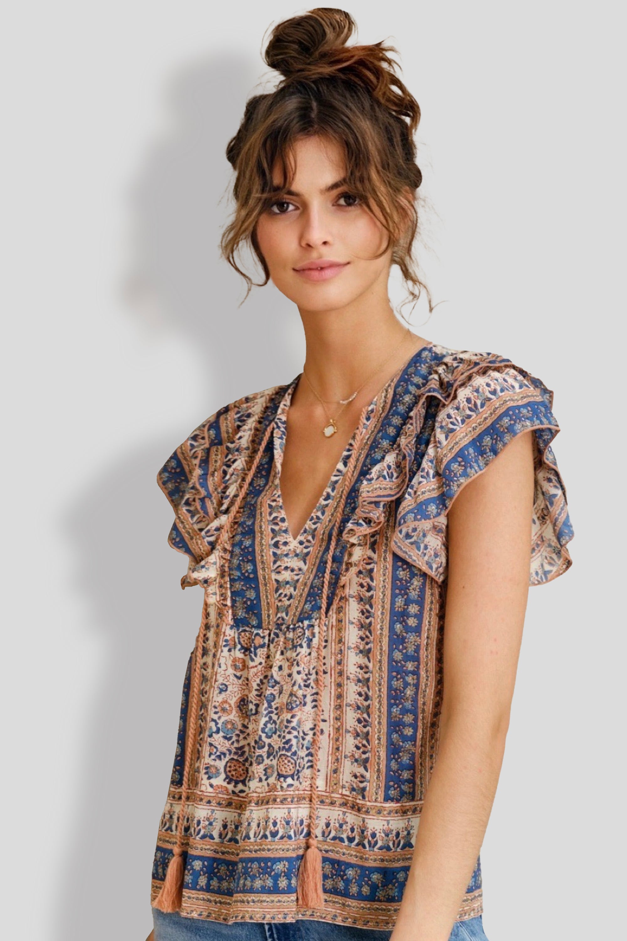 Cass Print Frill Top