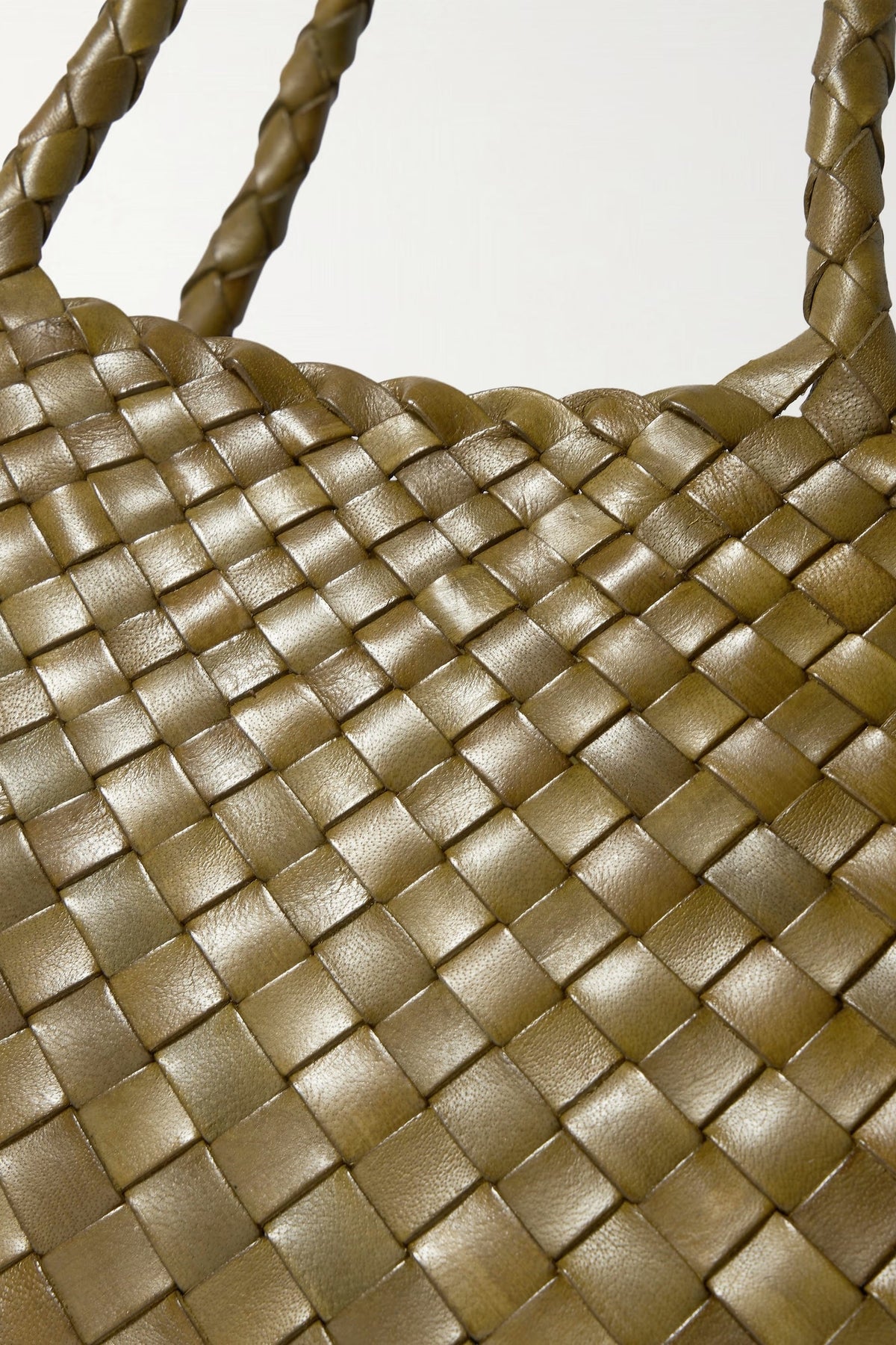 Close-up of the tote’s handwoven vegetable-dyed buffalo leather.