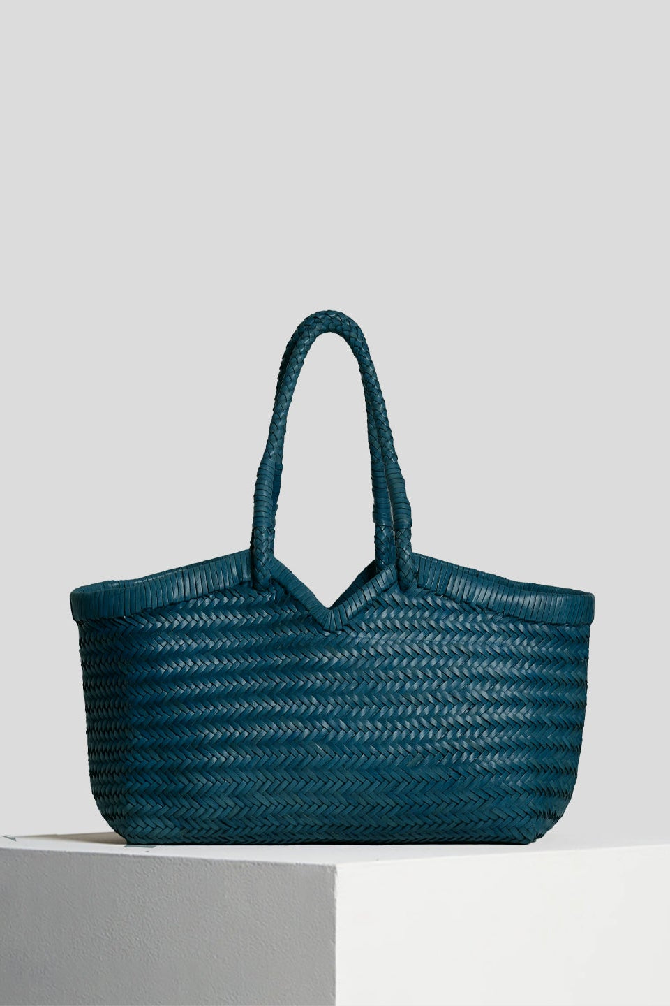 Vipera The Label Teal Blue Crudelia  handwoven leather tote bag front view
