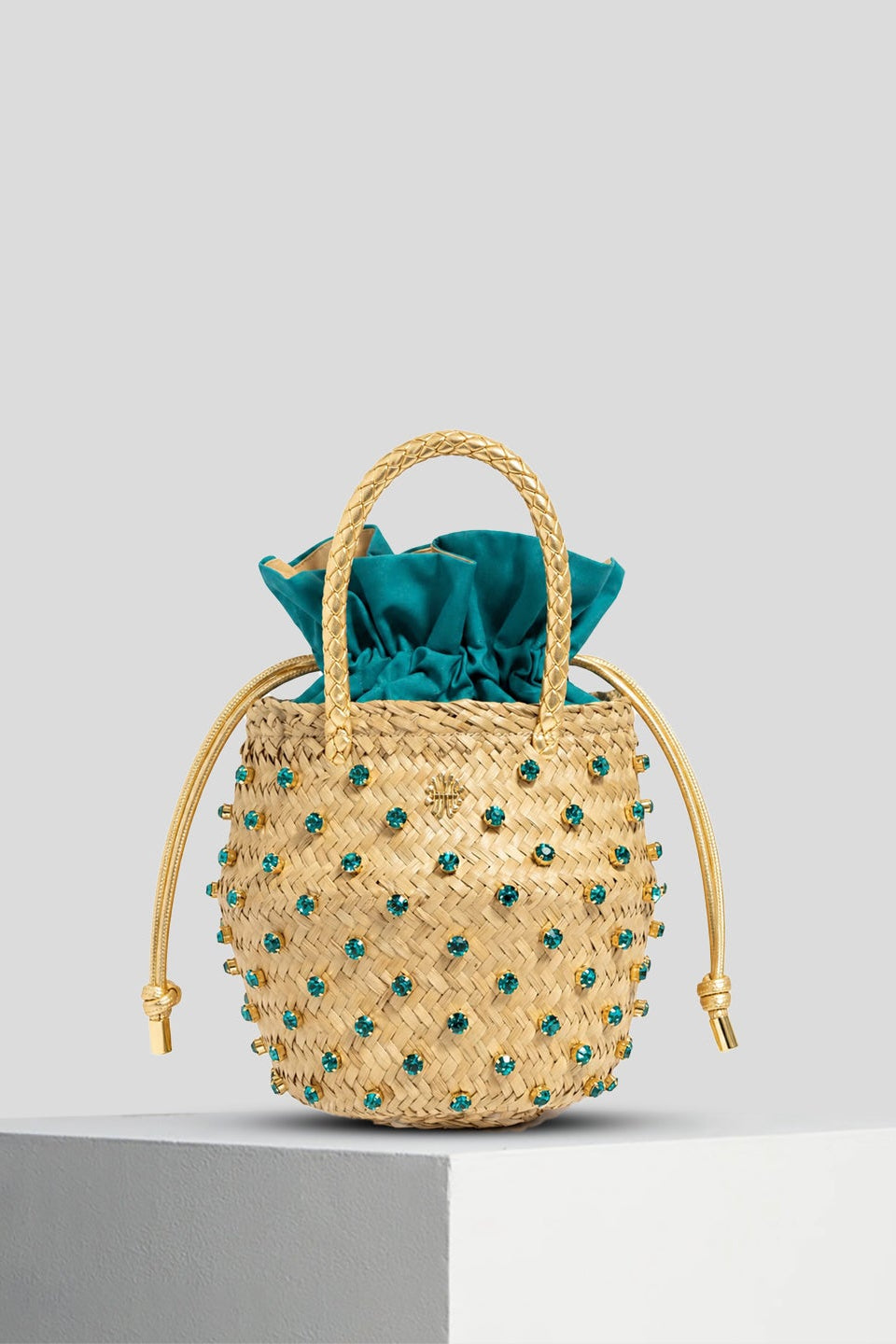 Crystal-embellished bucket bag
