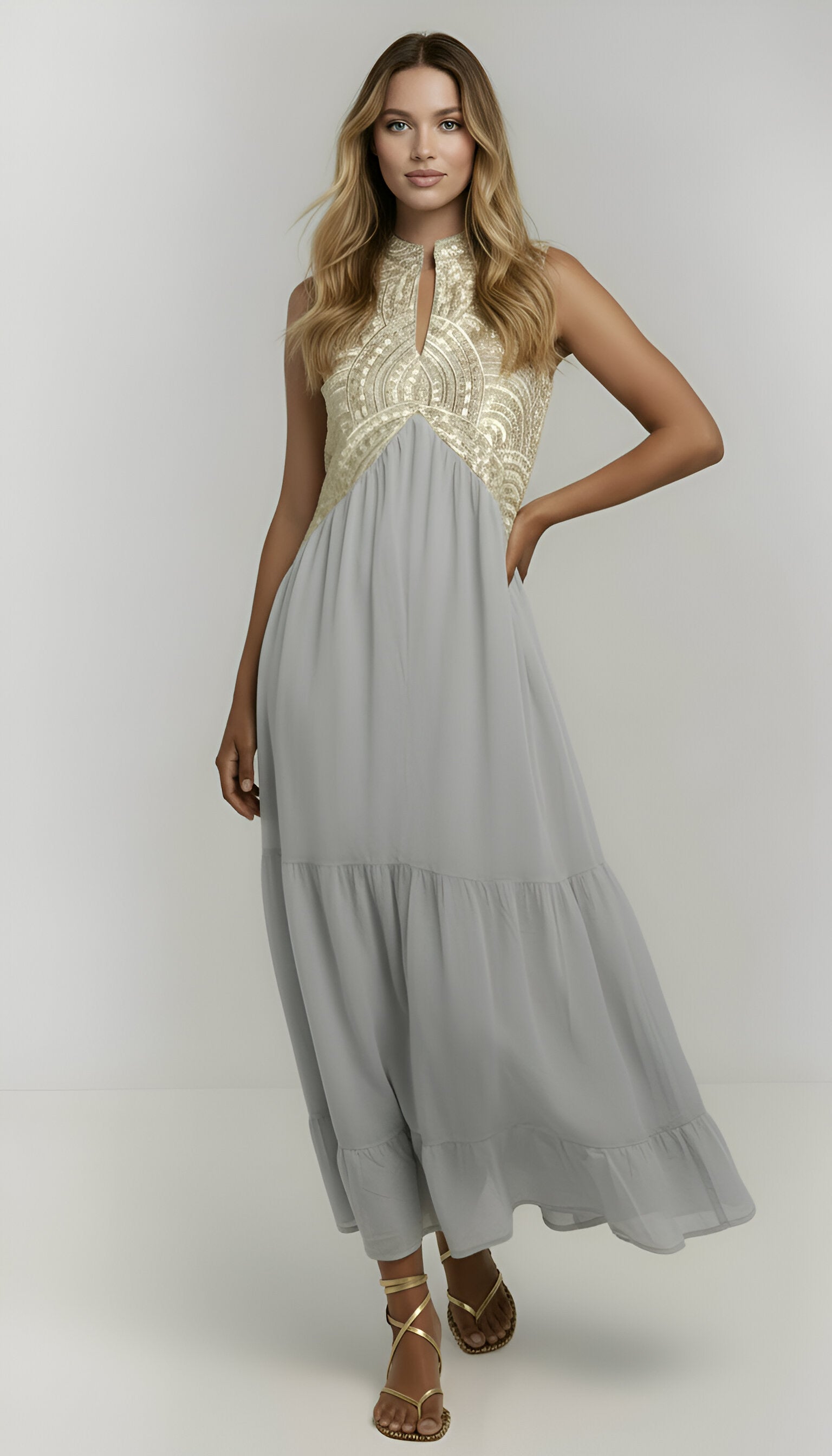 Kori Medallion Maxi in Grey & Gold