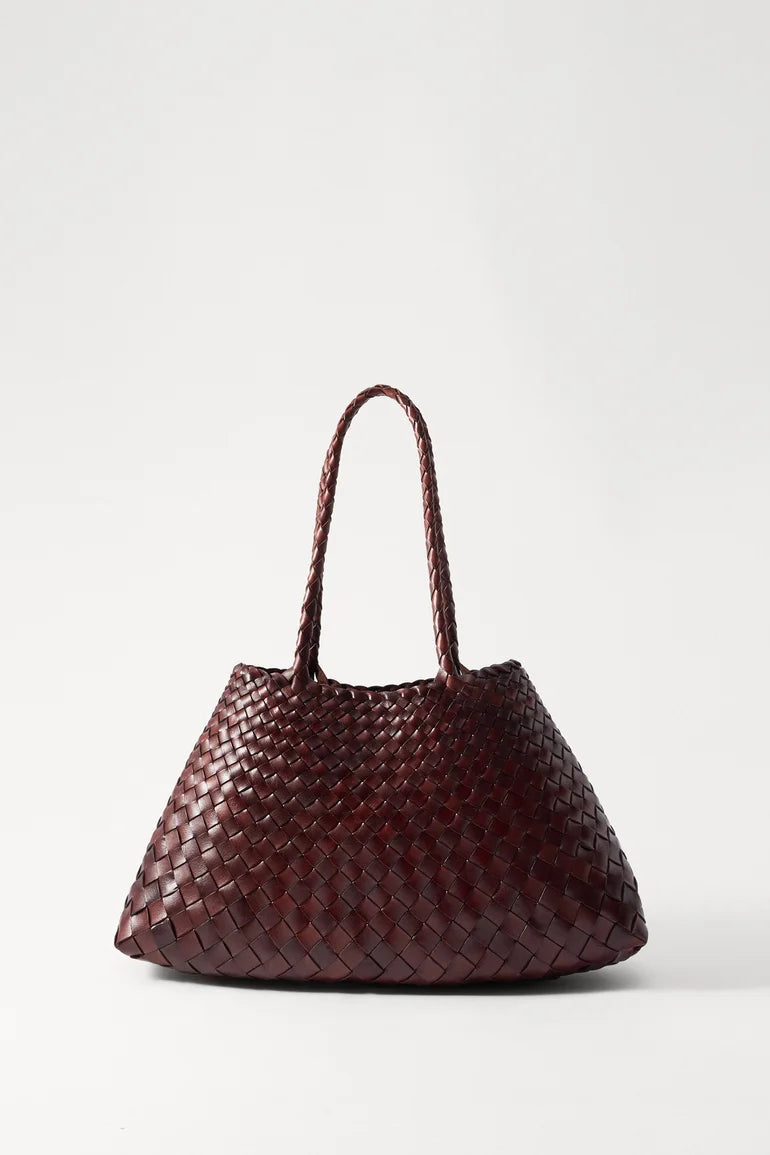 Front view of the Santa Croce Large Tote in deep bruciato brown.