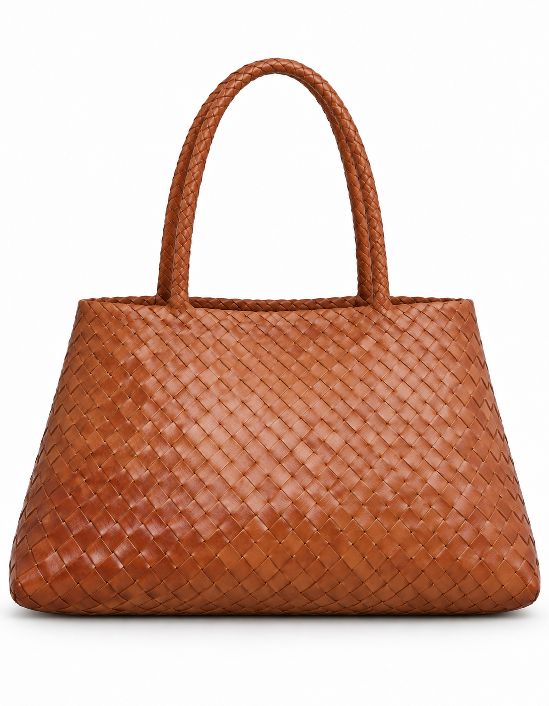 Front view of the Santa Lucia XXL woven leather shoulder bag in Safari