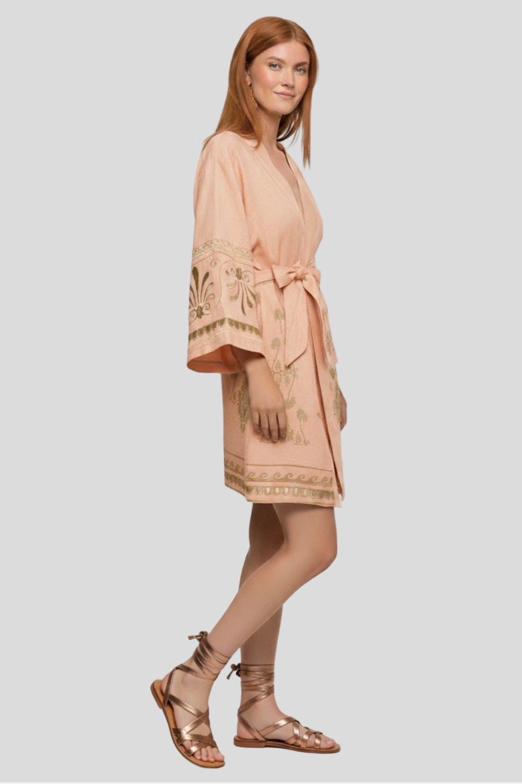 Thaleia Embroidered Kimono Salmon