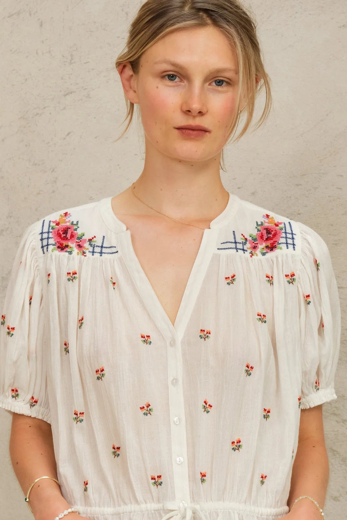 M.A.B.E Harlie embroidered cotton top with relaxed silhouette