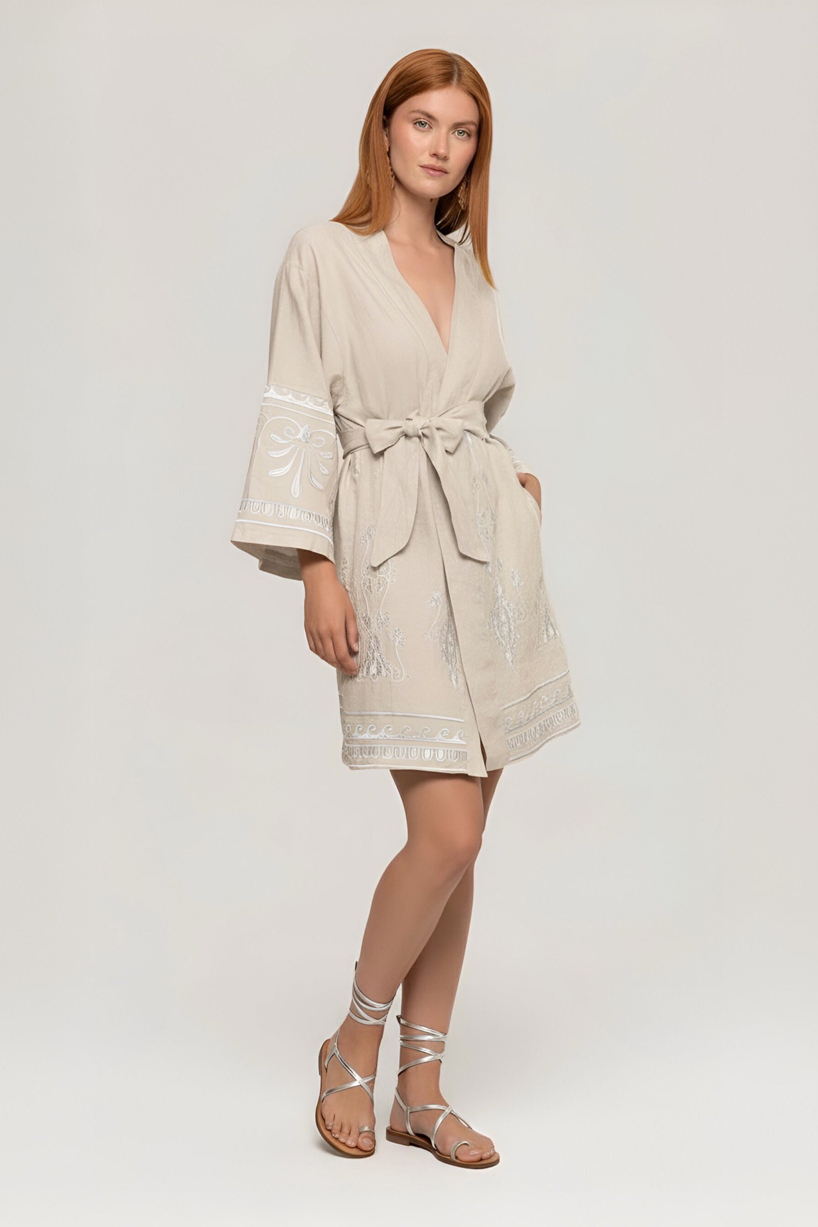 Thaleia Embroidered Kimono Beige