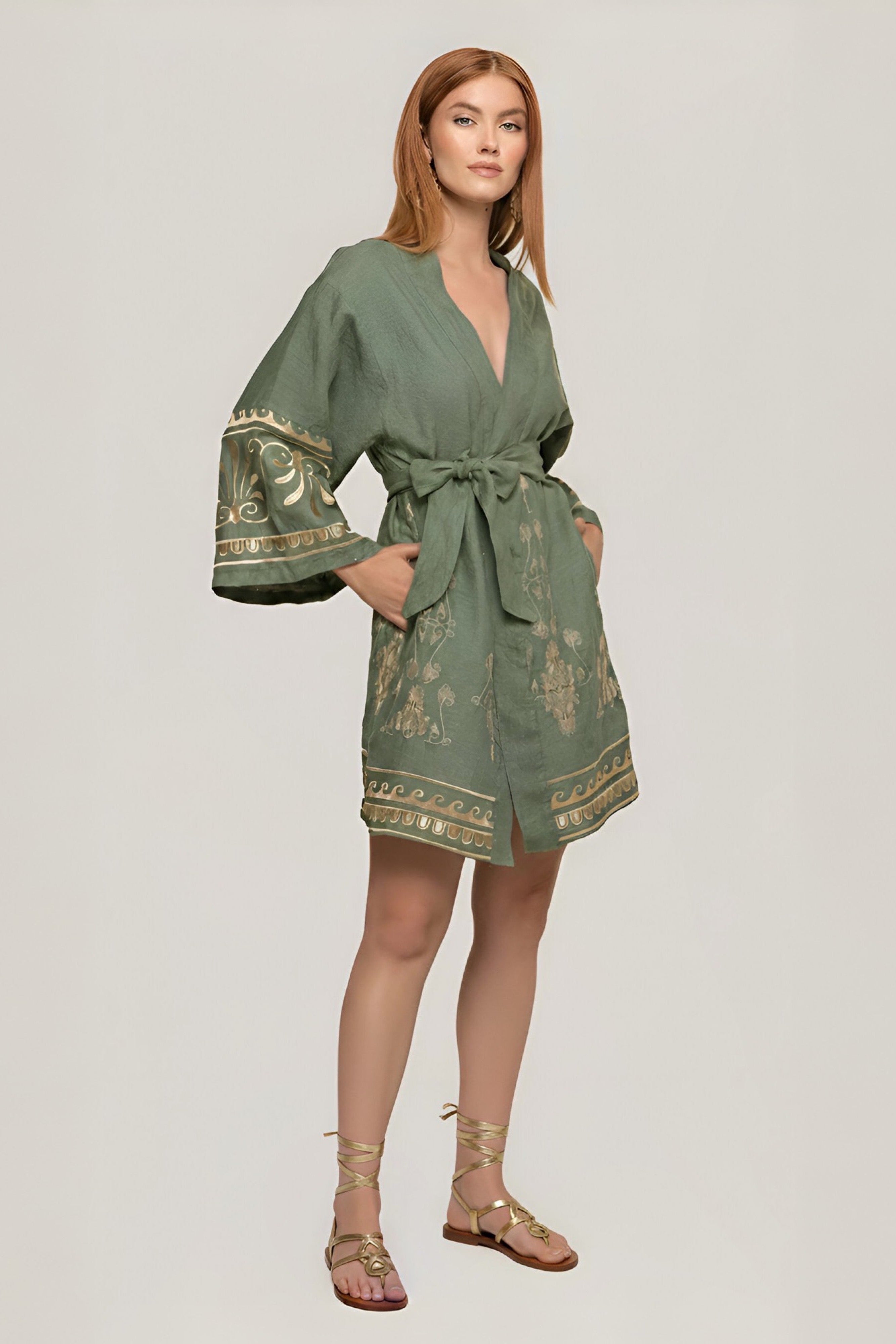 Thaleia Embroidered Kimono Khaki
