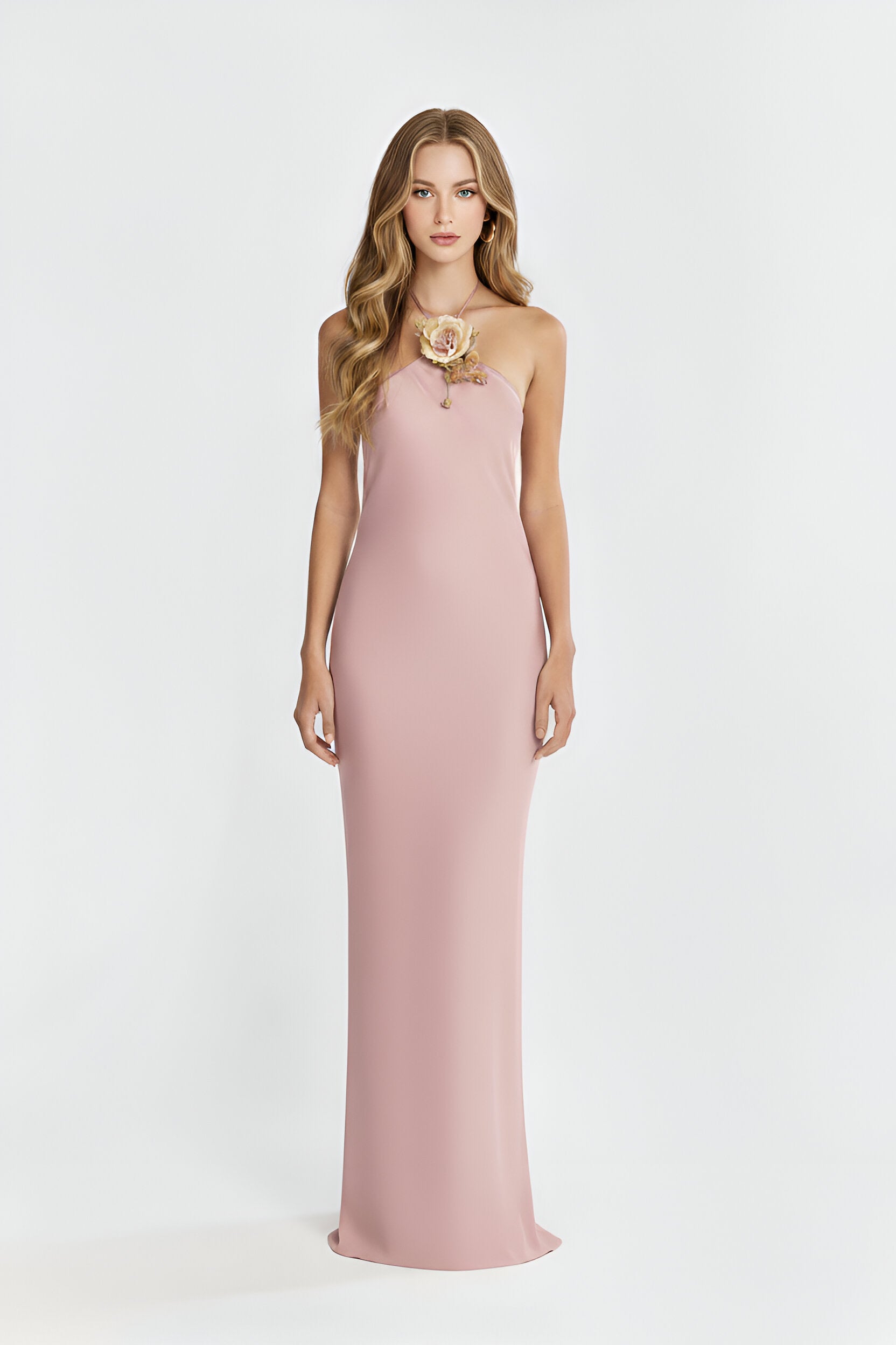 Halter Bias Slip Dress in Rose