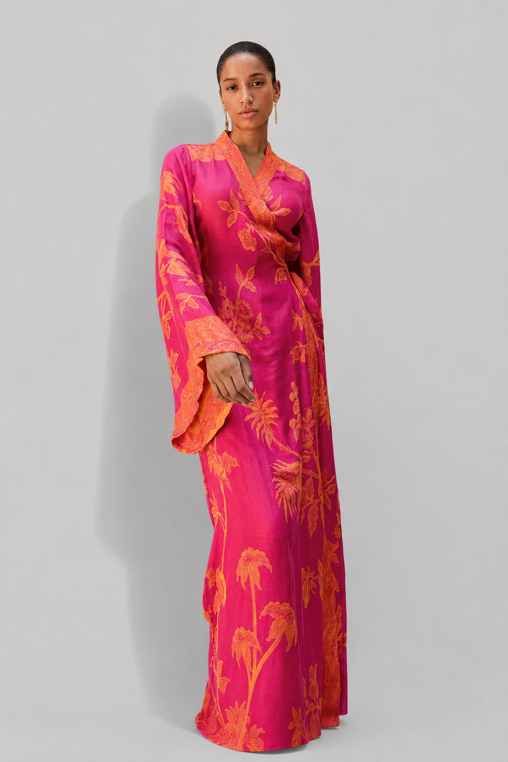Brahmaki Bougainvillea Lyocell Amara Dress Orchid Pink and Orange 