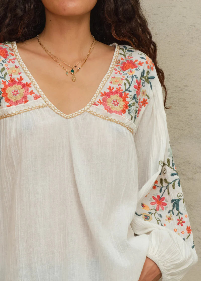 M.A.B.E Loren floral embroidery detail on cotton blouse