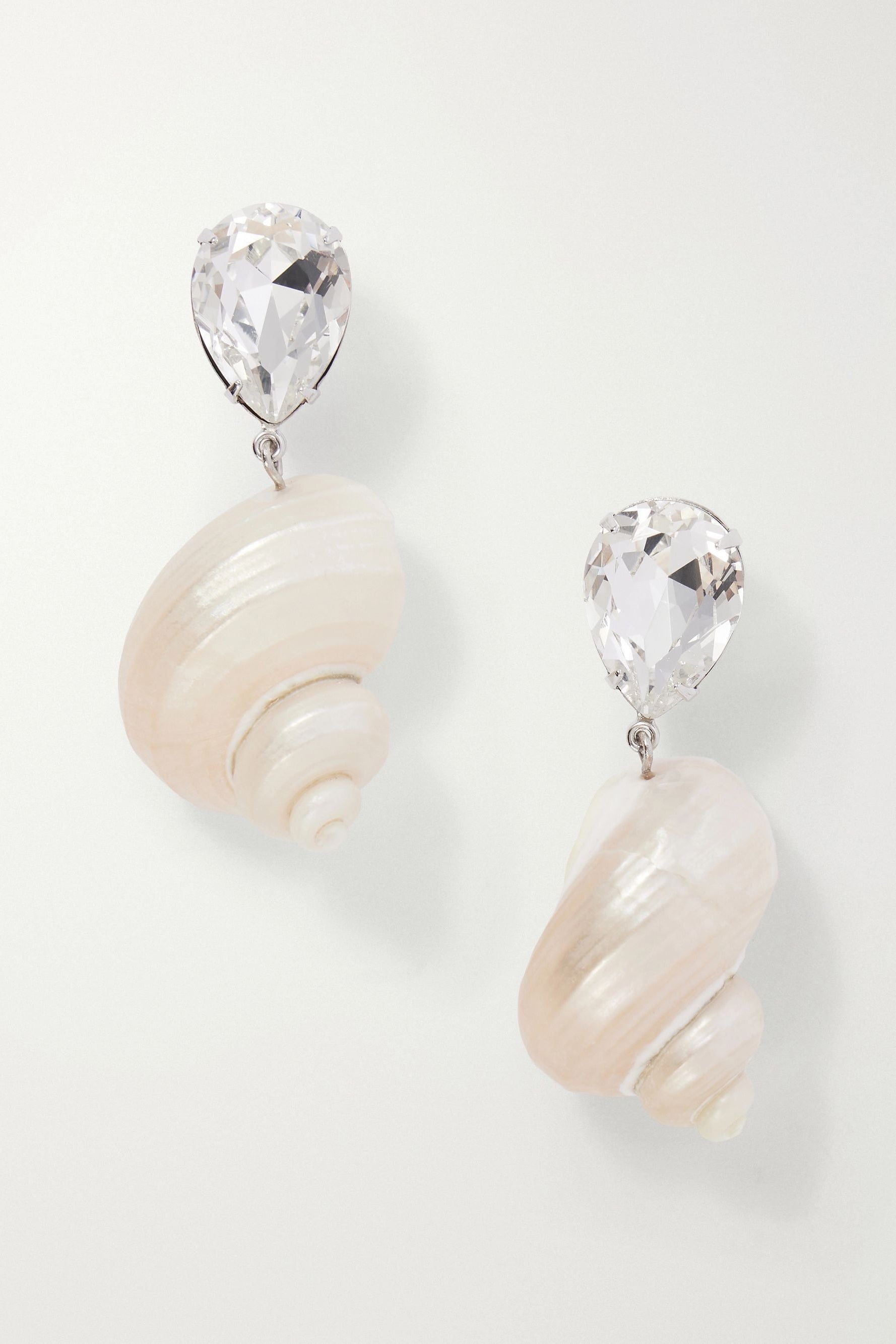 Lucius Crystal-Embellished Shell Earrings with faceted crystal studs and sculptural shell drops handcrafted by Jennifer Behr.