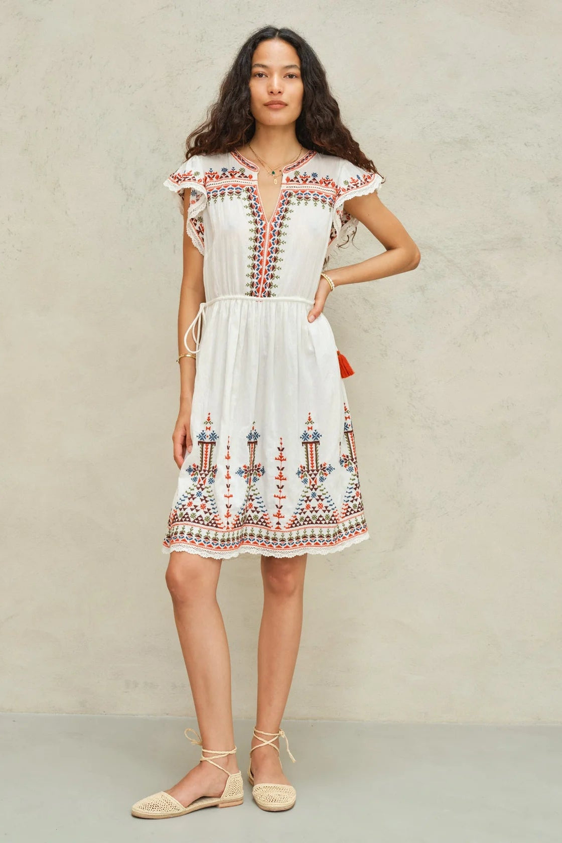 M.A.B.E. embroidered midi dress with geometric detailing 