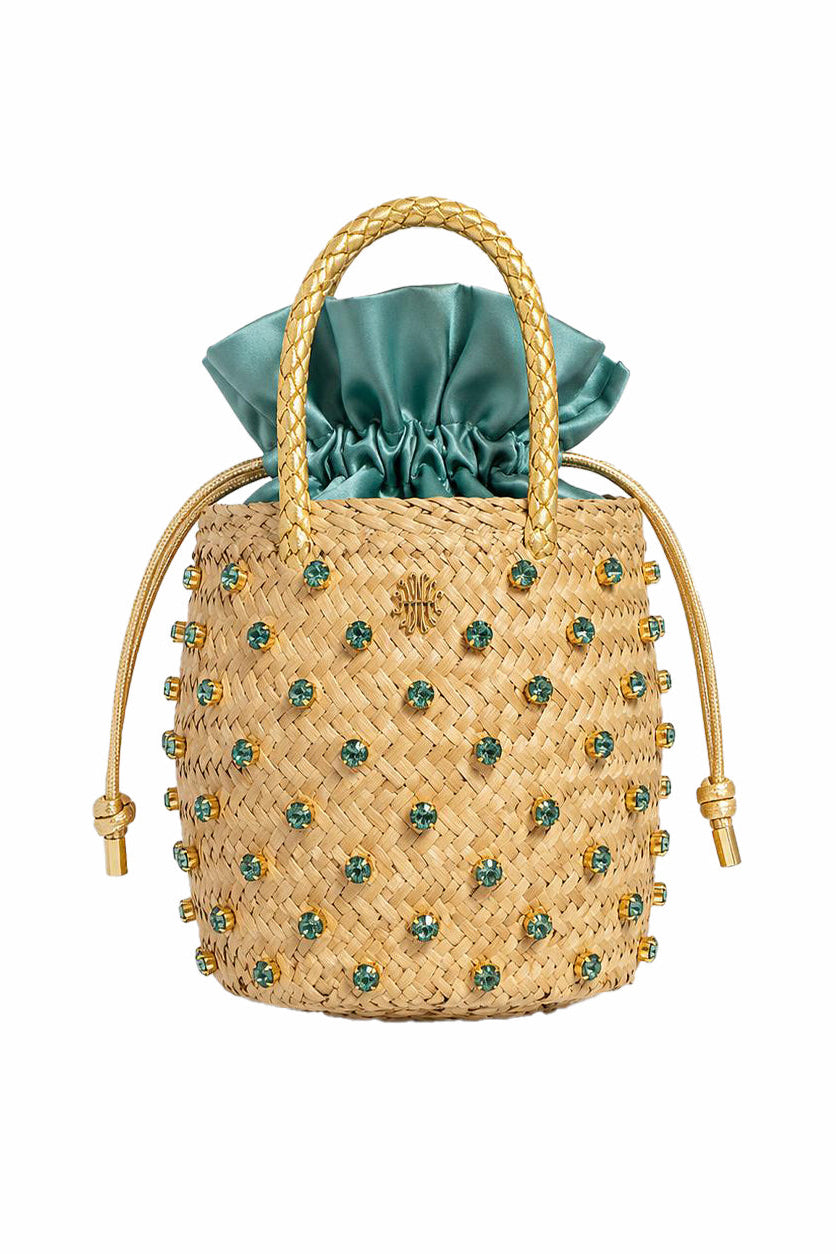 Crystal-embellished bucket bag