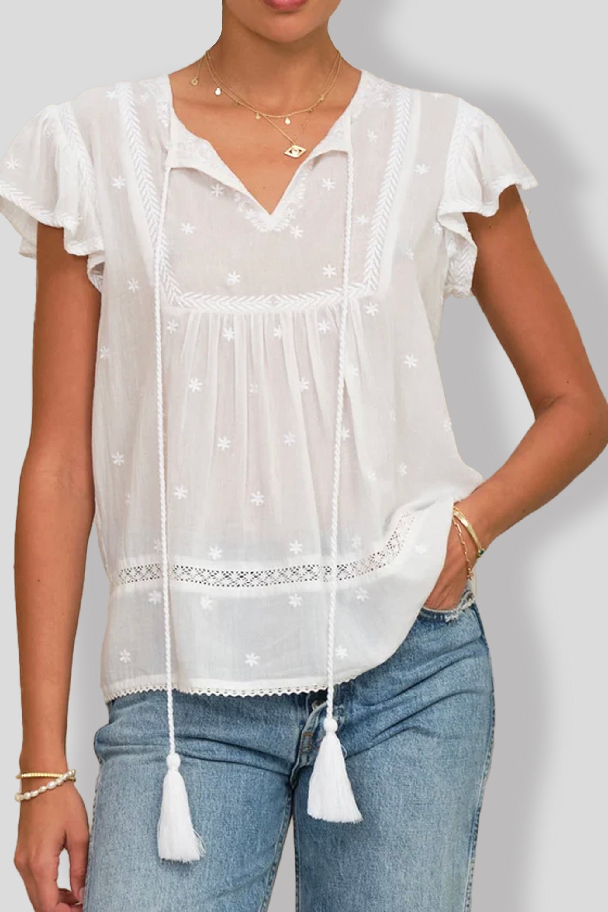 Navi Embroidered White Top