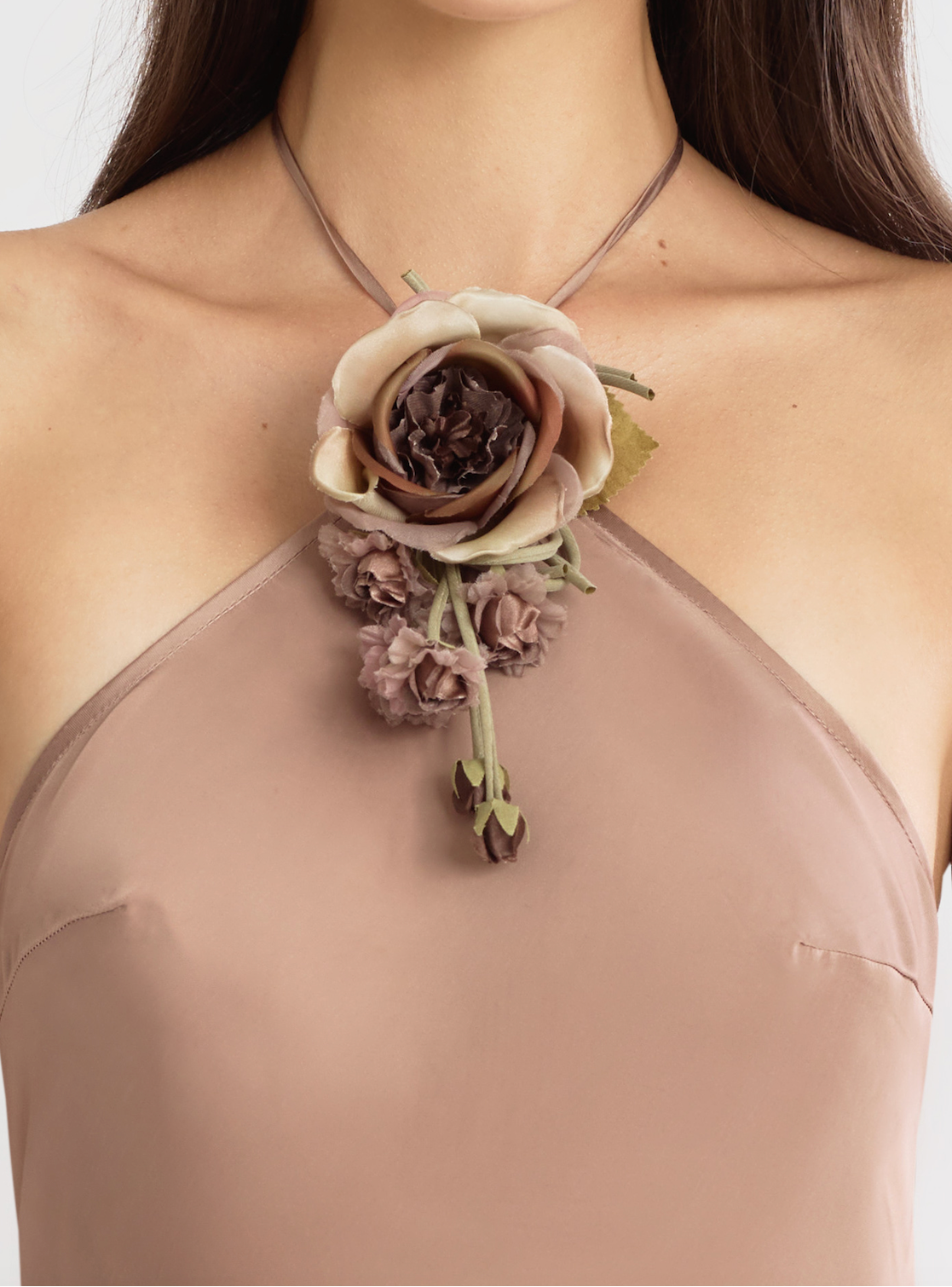 Halter Bias Slip Dress in Mocha