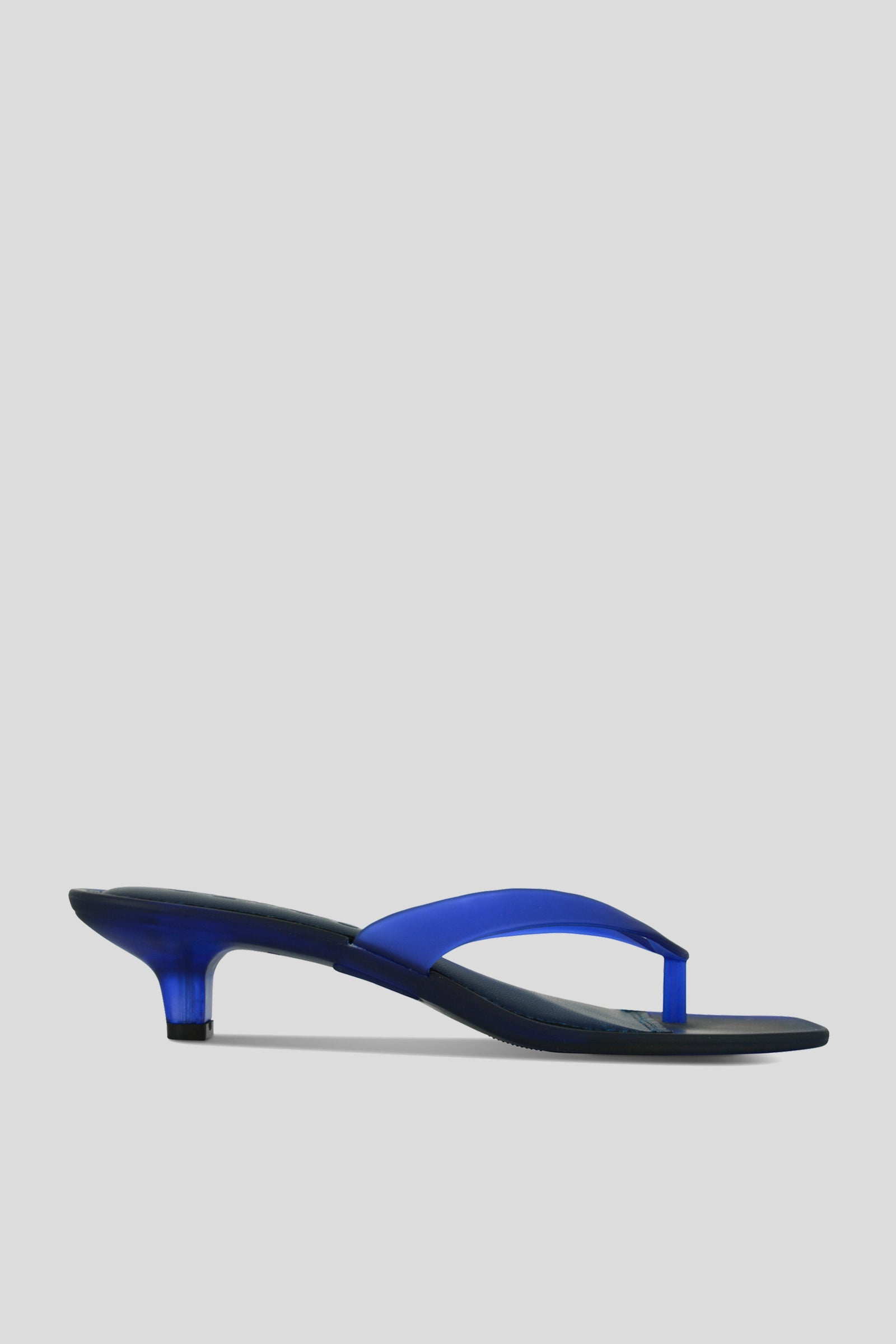 Senso Sonya blueberry flip flops with square open toe and sculpted translucent heel side view