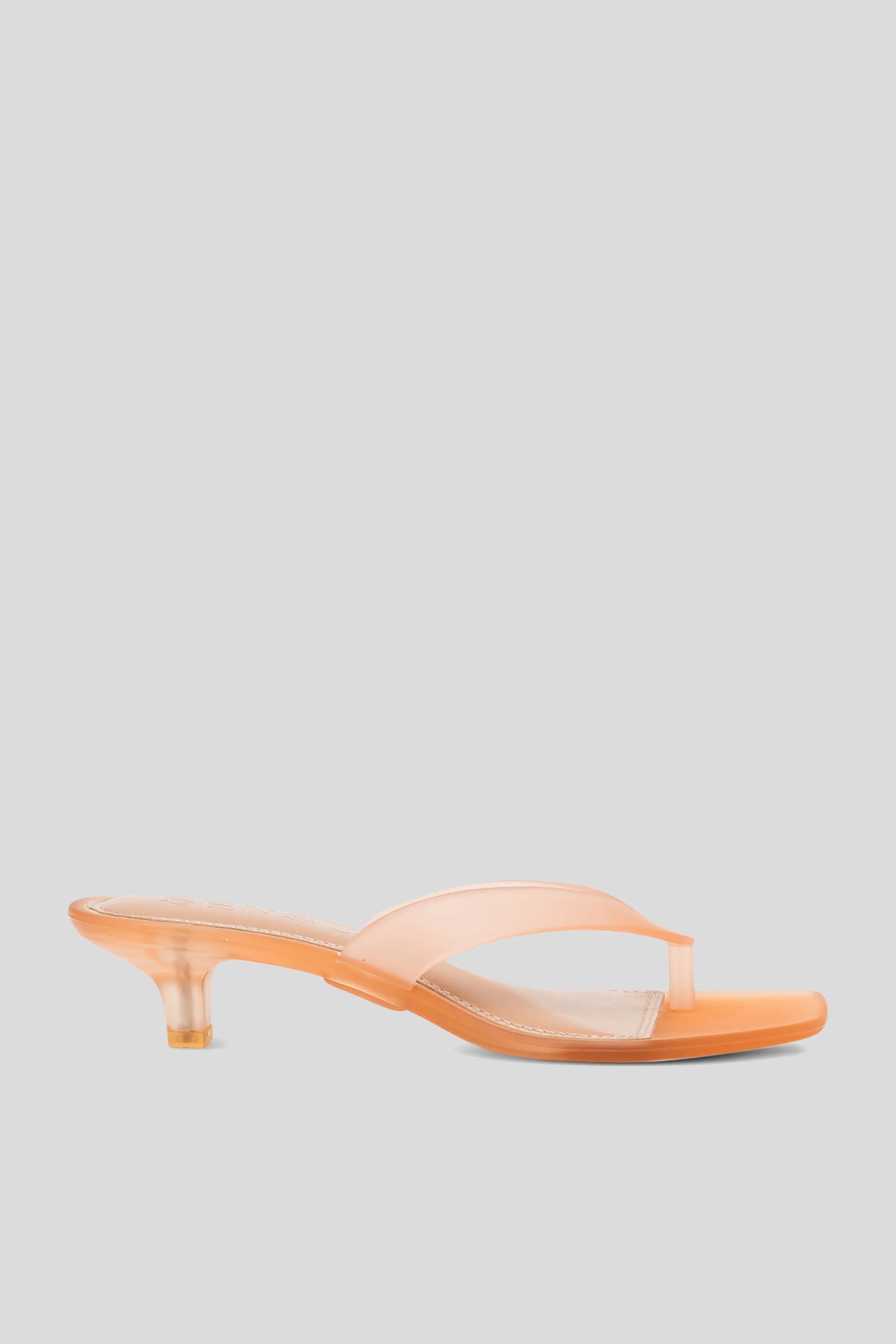 Senso Sonya light orange flip flops with square open toe and sculpted translucent heel side view