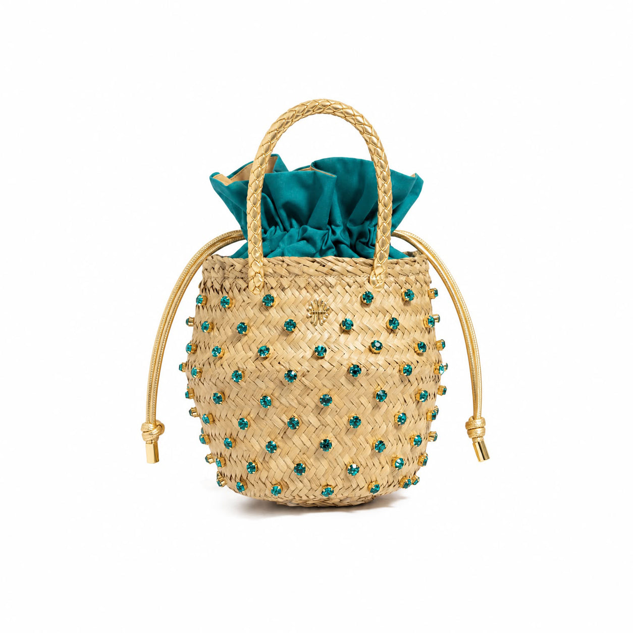 Crystal-embellished bucket bag